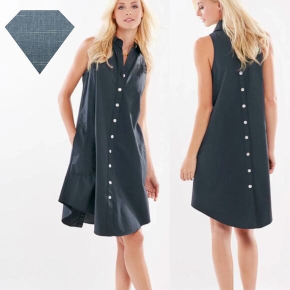 Finley Chambray Sleeveless Button Back Shirtdress Mini Swing Dress Large - Picture 1 of 10